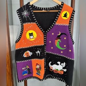 Holiday Editions Halloween Sweater Vest Ghosts Pumpkins Women’s XL Black Witches